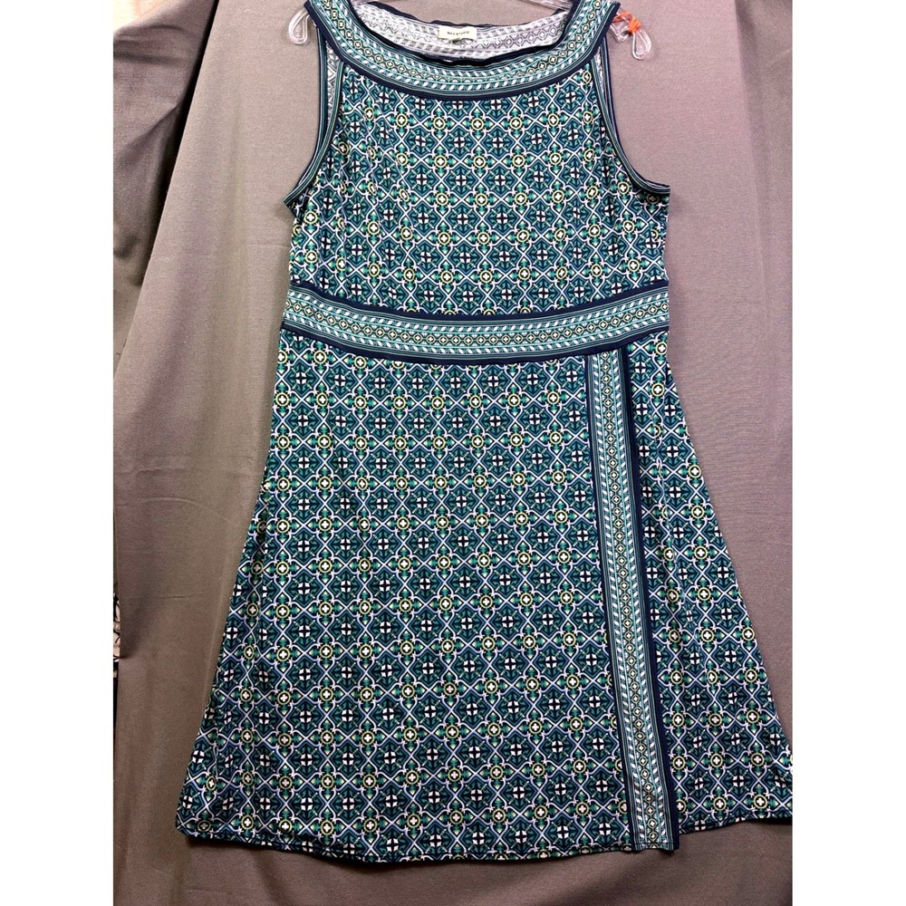 Max Studio Women XL Blue Teal Geometric Tile Print Sleeveless A-Line Dress